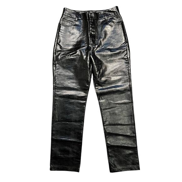 Boii Studios Black Alligator Faux Leather High Rise Straight Leg Pant Women XL - Picture 1 of 8